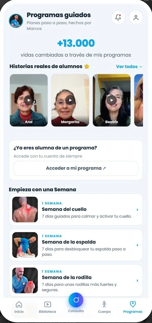 La secci&oacute;n de programas de la app